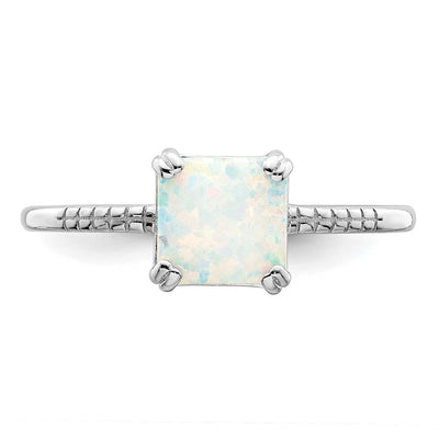 Sterling Silver Rhodium-plated Polished Square White Created Opal Ring