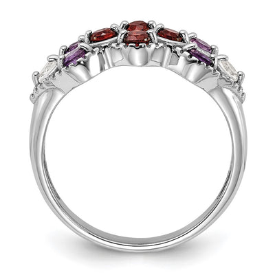 Sterling Silver Rhodium-plated Garnet Amethyst and White Topaz Ring