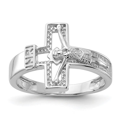 Sterling Silver Rhodium-plated INRI Crucifix Ring