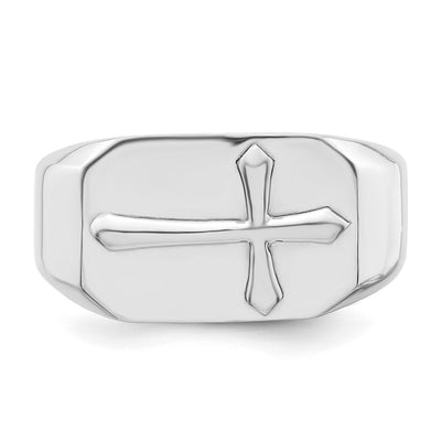 Sterling Silver Rhodium-plated Polished Cross Ring