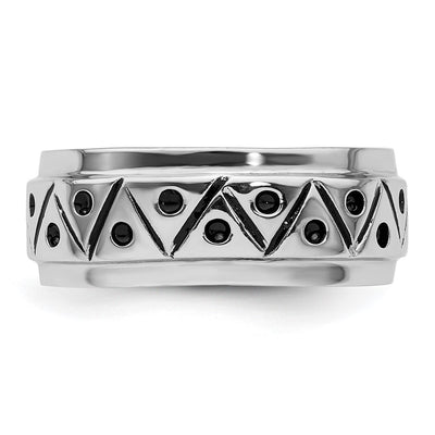 Sterling Silver Rhodium-plated with Antiqued Zig Zag Band Ring