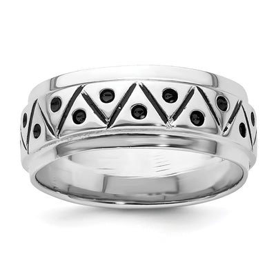Sterling Silver Rhodium-plated with Antiqued Zig Zag Band Ring