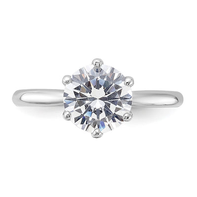 Sterling Silver Rhodium-plated CZ 6 Prong Solitaire Ring