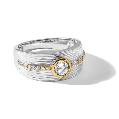 Sterling Silver Rhodium/Gold-tone CZ Ring