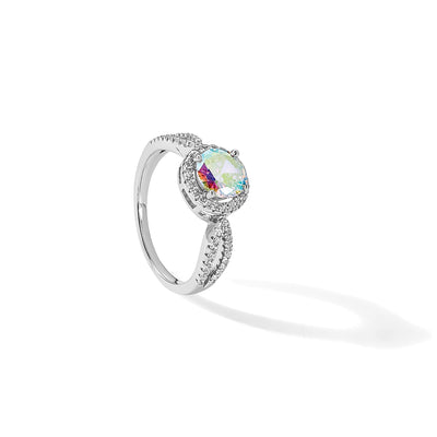 Sterling Silver Rhodium-plated Iridescent CZ Halo Ring