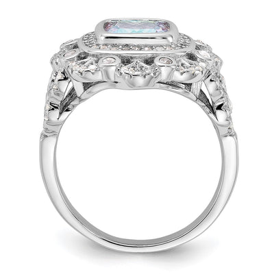 Sterling Silver Rhodium-plated Clear and Iridescent CZ Ring