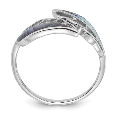 Sterling Silver Rhodium-Plated Polished Abalone Bypass Leaf Ring
