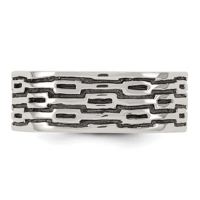 Sterling Silver Polished Oxidized Patterned Men's Band Ring