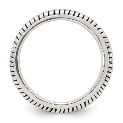 Sterling Silver Polished Oxidized Half Round Patterned Men's Ring