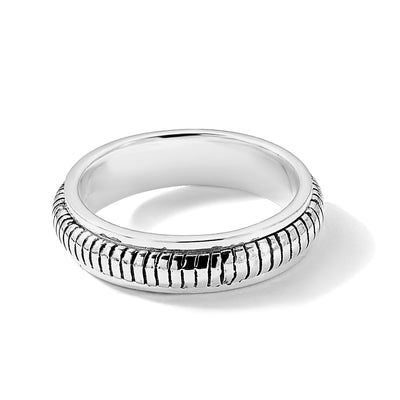 Sterling Silver Polished Oxidized Half Round Patterned Men's Ring