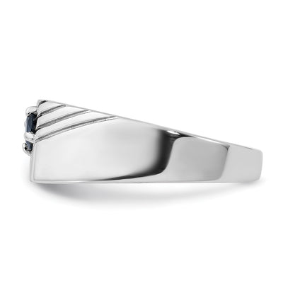 Sterling Silver Rhodium-plated Dark Blue Sapphire Signet Men's Ring