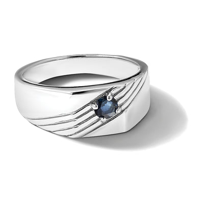 Sterling Silver Rhodium-plated Dark Blue Sapphire Signet Men's Ring