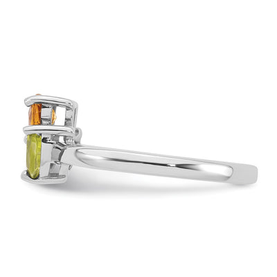 Sterling Silver Rhodium-plated Polished Heart Citrine and Peridot Flower Ring