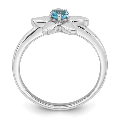 Sterling Silver Rhodium-plated Polished Round Light Swiss Blue Topaz Starfish Ring