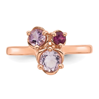 Sterling Silver Rose Gold-plated Polished Round Amethyst, Pink Quartz and Rhodolite Garnet Size
