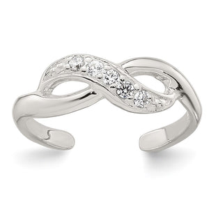 Sterling Silver Polished CZ Infinity Adjustable Toe Ring (Style QR7677)