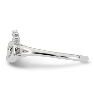 Sterling Silver Polished Interlocking Hearts With Crown Ring