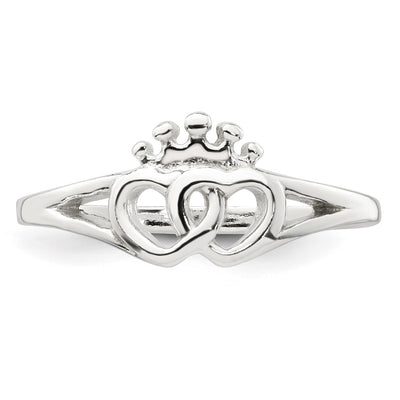 Sterling Silver Polished Interlocking Hearts With Crown Ring