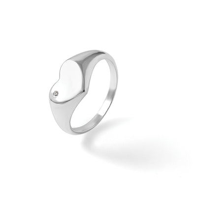 Sterling Silver Polished White CZ Heart Size 6 Signet Ring