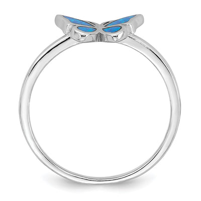 Sterling Silver Rhodium-plated Polished Blue Lab Created Opal Butterfly Size