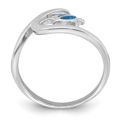Sterling Silver Rhodium-plated Polished Blue Lab Created Opal Turtle on Wave Size