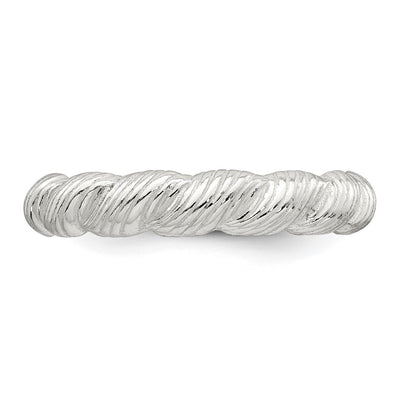 Sterling Silver Polished and Grooved Twisted Band Size