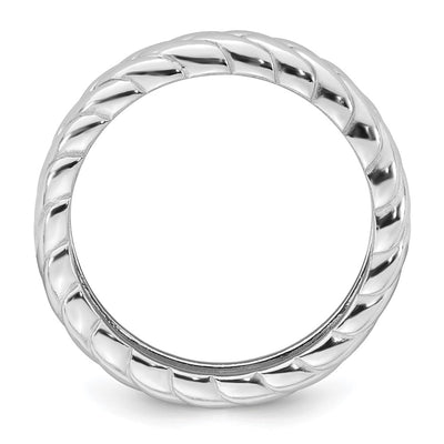 Sterling Silver Rhodium-plated Polished and Braided Band Size