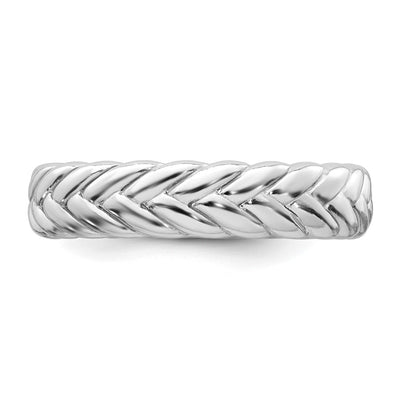 Sterling Silver Rhodium-plated Polished and Braided Band Size