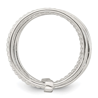 Sterling Silver Polished and Textured Twisted Multi-Band Ring