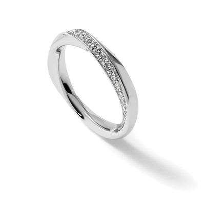 Sterling Silver Rhodium-plated Polished and Twisted CZ Band Size