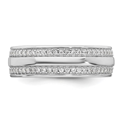Sterling Silver Rhodium-plated Polished CZ Band Size