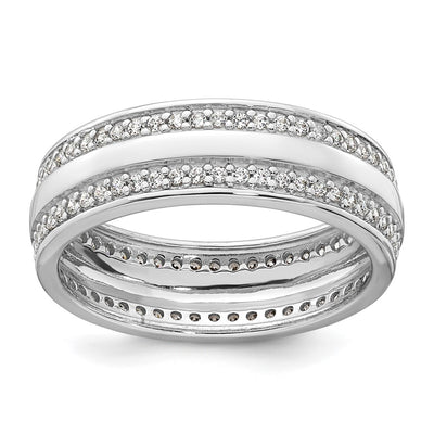 Sterling Silver Rhodium-plated Polished CZ Band Size