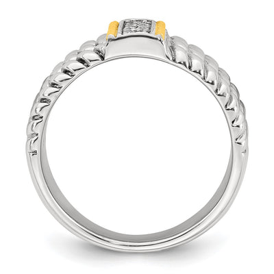 Sterling Silver with 14K Accent Antiqued Polished CZ Triple Twisted Ring