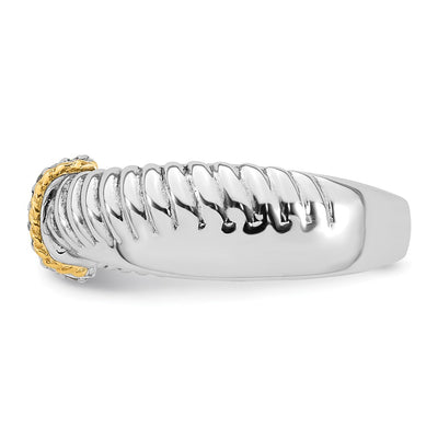 Sterling Silver Rhodium-plated with 14K Accent Polished CZ Twisted Ring