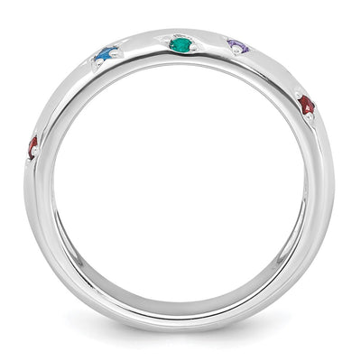 Sterling Silver Rhodium-plated Polished Multicolor CZ Geometric Shapes Band Ring