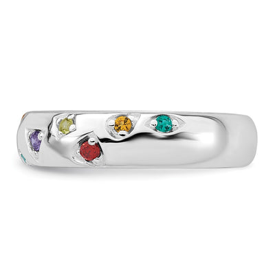Sterling Silver Rhodium-plated Polished Multicolor CZ Geometric Shapes Band Ring
