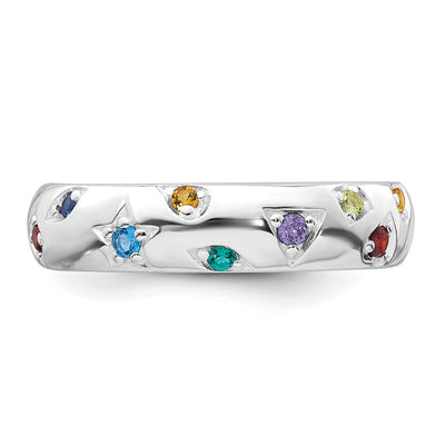 Sterling Silver Rhodium-plated Polished Multicolor CZ Geometric Shapes Band Ring