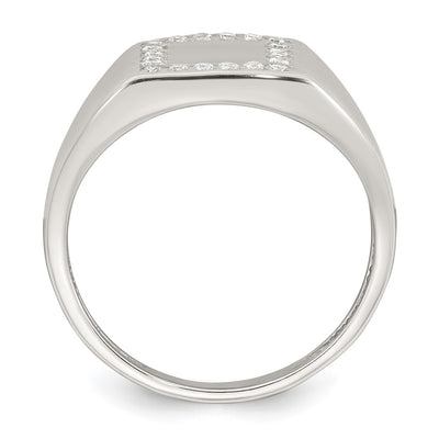 Sterling Silver Polished White CZ Square Border Size 9 Mens Signet Ring