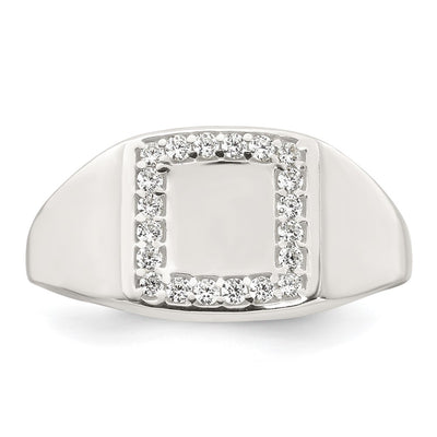 Sterling Silver Polished White CZ Square Border Size 9 Mens Signet Ring
