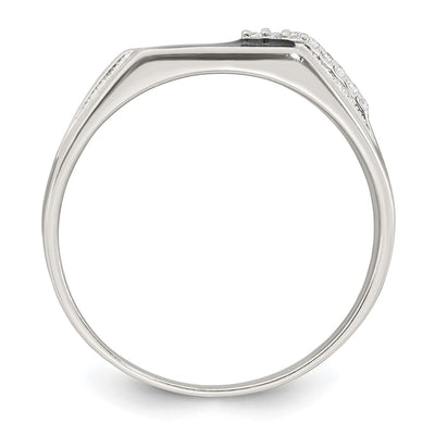 Sterling Silver Polished Black Enameled and White CZ Mens Signet Ring