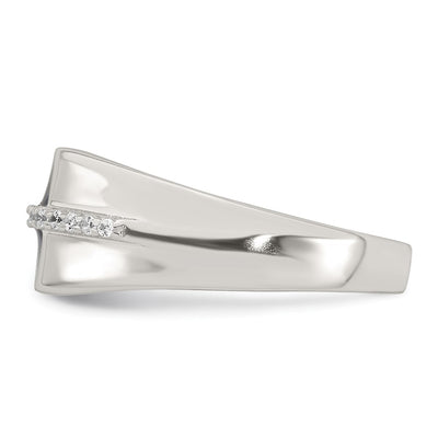 Sterling Silver Polished Black Enameled and White CZ Mens Signet Ring