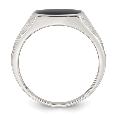Sterling Silver Polished and Textured Black Enameled Size 9 Mens Signet Ring