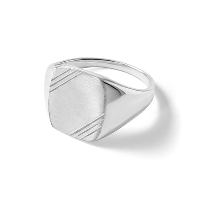 Sterling Silver Polished Brushed and Grooved x Rectangle Closed Back Mens Signet Ring
