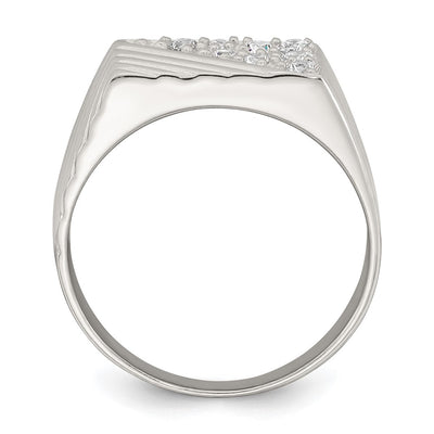 Sterling Silver Polished and Grooved White CZ Size 9 Mens Ring