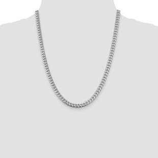 Sterling Silver Rhodium-plated Domed w/ Side D/C Curb Chain (Style QRC180R-22)