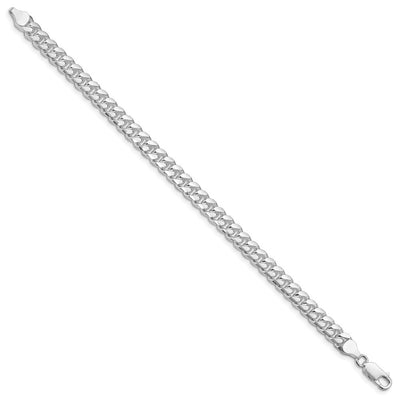 Sterling Silver Rhodium-plated Domed w/ Side D/C Curb Bracelet, 8 x 7mm