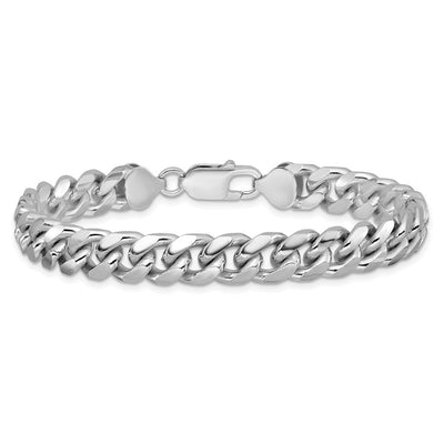 Sterling Silver Rhodium-plated Domed w/ Side D/C Curb Bracelet, 8 x 8.5mm