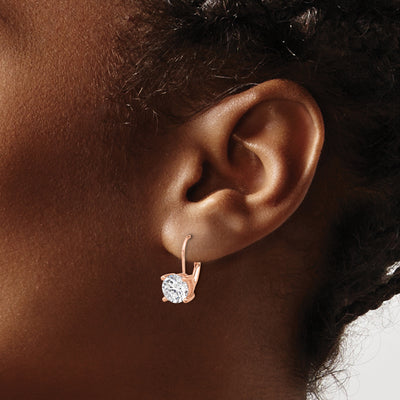 Sterling Shimmer Sterling Silver Rose-tone Flash Rose-gold Plated CZ 2 Stone Leverback Earrings, 16.6 x 7mm