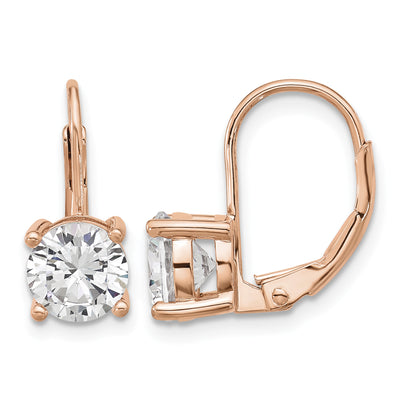 Sterling Shimmer Sterling Silver Rose-tone Flash Rose-gold Plated CZ 2 Stone Leverback Earrings, 16.6 x 7mm