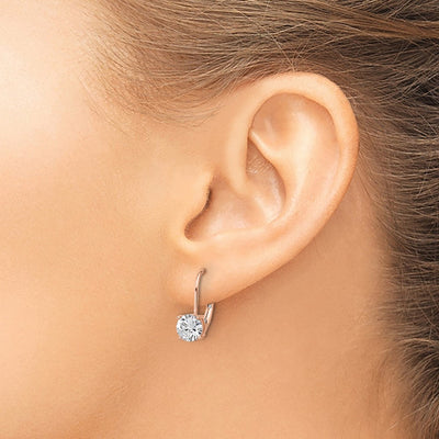 Sterling Shimmer Sterling Silver Rose-tone Flash Rose-gold Plated CZ 2 Stone Leverback Earrings, 16.6 x 7mm